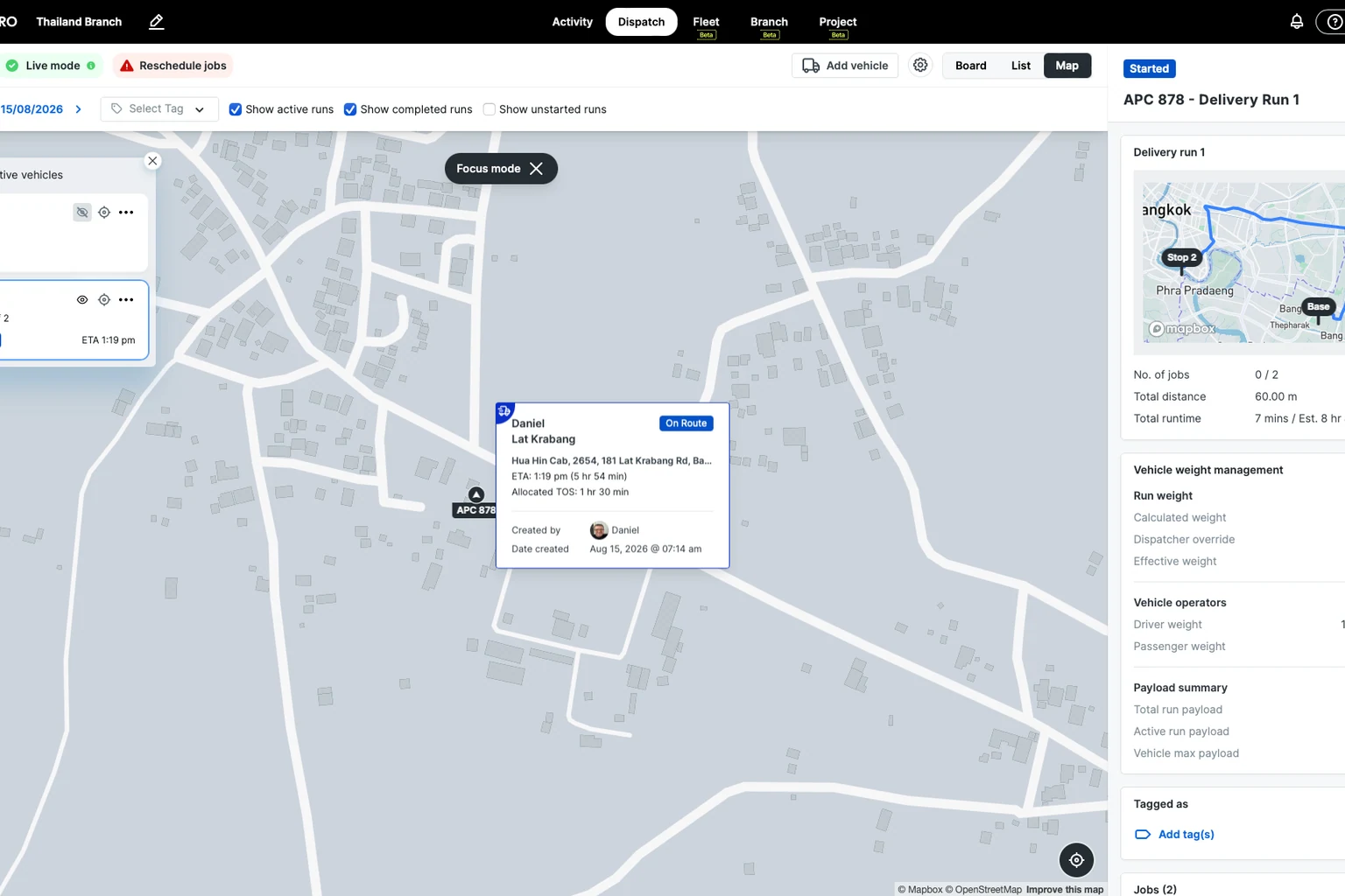 Live delivery tracking in RunboardPRO, showing a run in progress and its current status.